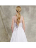 Plunging V Neck Beaded White Lace Tulle Illusion Back Wedding Dress